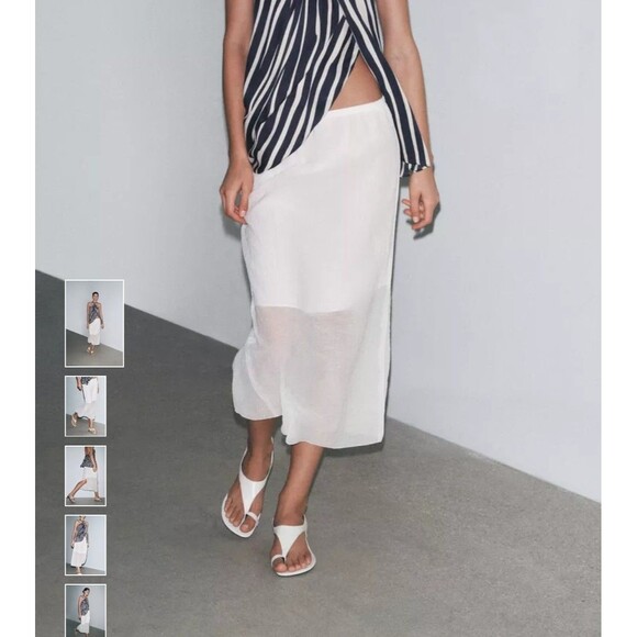 Zara Dresses & Skirts - Zara Women Semi Sheer Midi Skirt Oyster White Size XS Elastic Waist